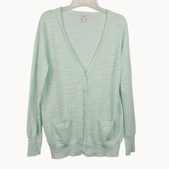 J.Crew Cardigan Womens LG Mint Green Cottage Granny Core Neutral Knit Sweater - Picture 1 of 11